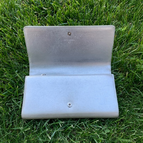 Authentic Chanel timelessness Silver Metallic Flap Wallet. - Picture 7 of 16